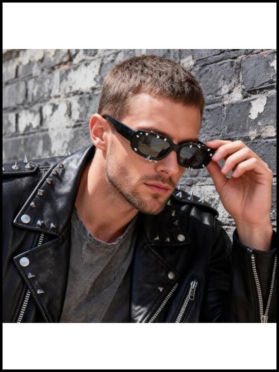 Y2K Studded Punk Square Rivet Rectangle Sunglasses main image 5